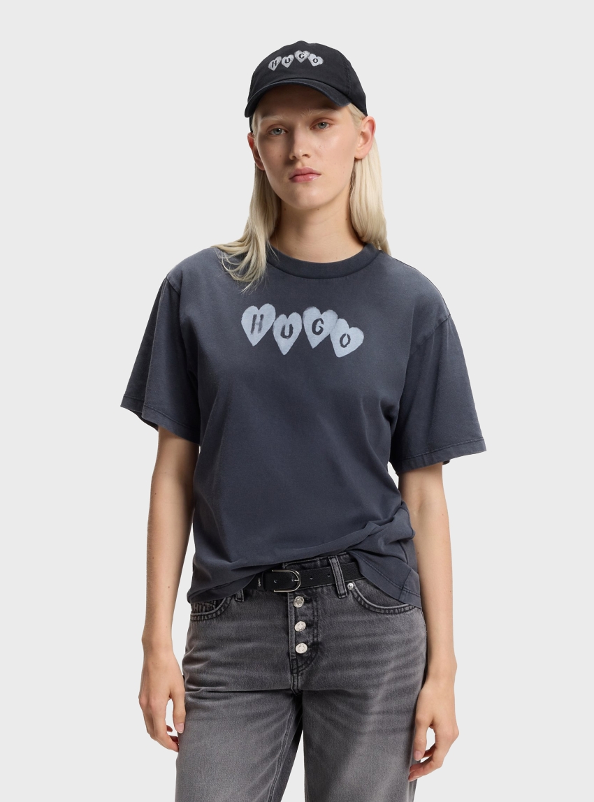 HUGO Cotton-Twill Cap With Heart Branding  Cara-Valentine - Washed Black