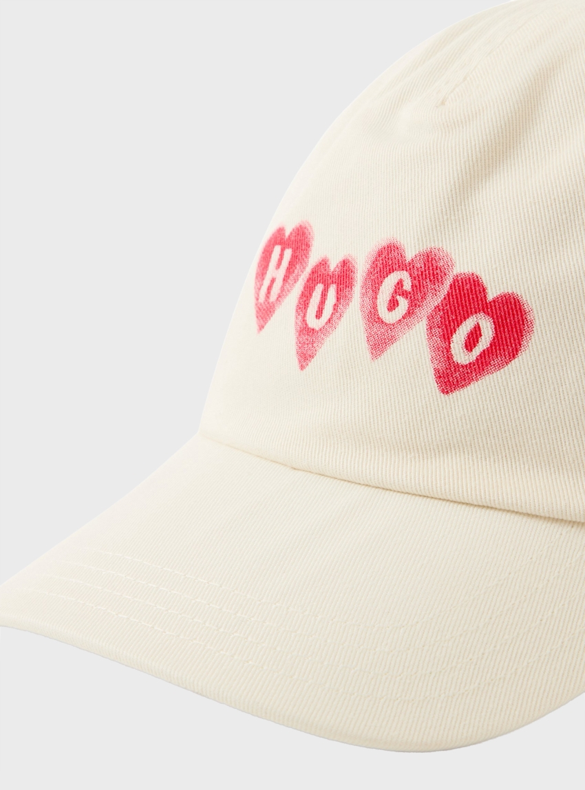 HUGO Cotton-Twill Cap With Heart Branding  Cara-Valentine - Off White