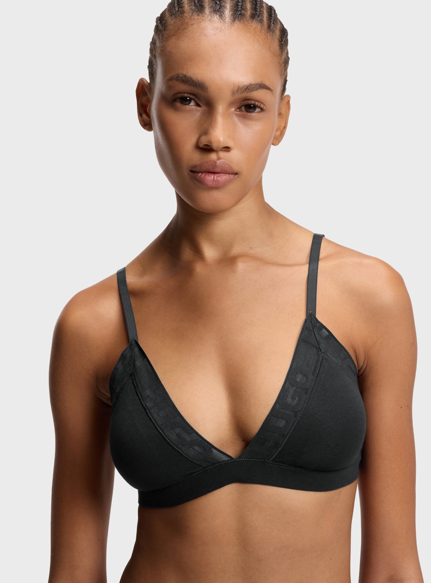 HUGO Stretch-Cotton Triangle Bra With Logo Trims  MESH LOGO TRIANGLE P - Black