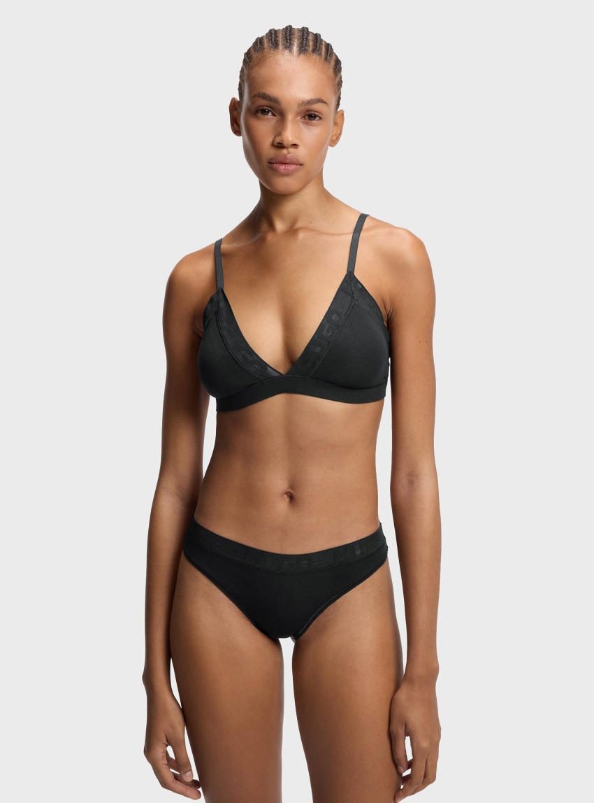 HUGO Stretch-Cotton Thong With Logo Waistband  MESH LOGO THONG - Black