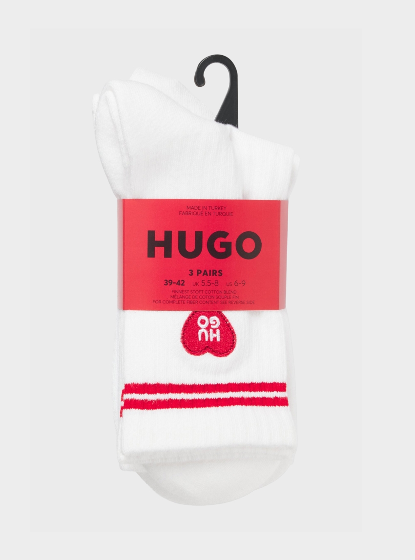 HUGO Three-Pack Of Ribbed Short Socks With Logos  3P QS LOVE YOU CC W - White