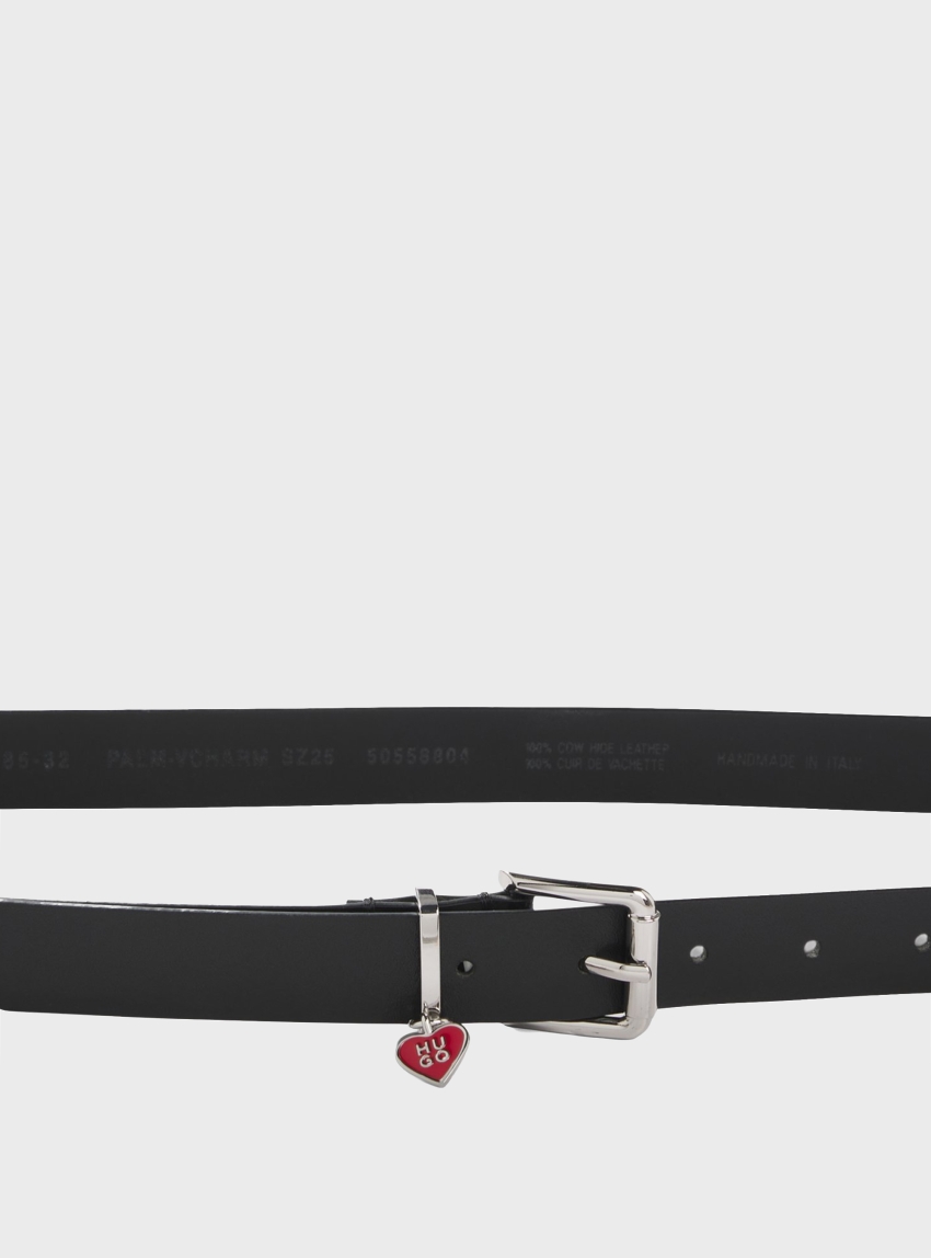 HUGO Italian-Leather Belt With Stacked-Logo Keeper Charm Palm-Vcharm_Sz25 - Black