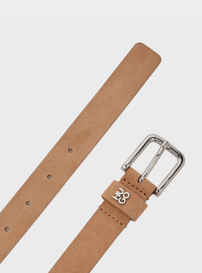 HUGO Suede Belt With Stacked-Logo Keeper Trim  Tina_HU-GO-Sd_Sz25 - Beige