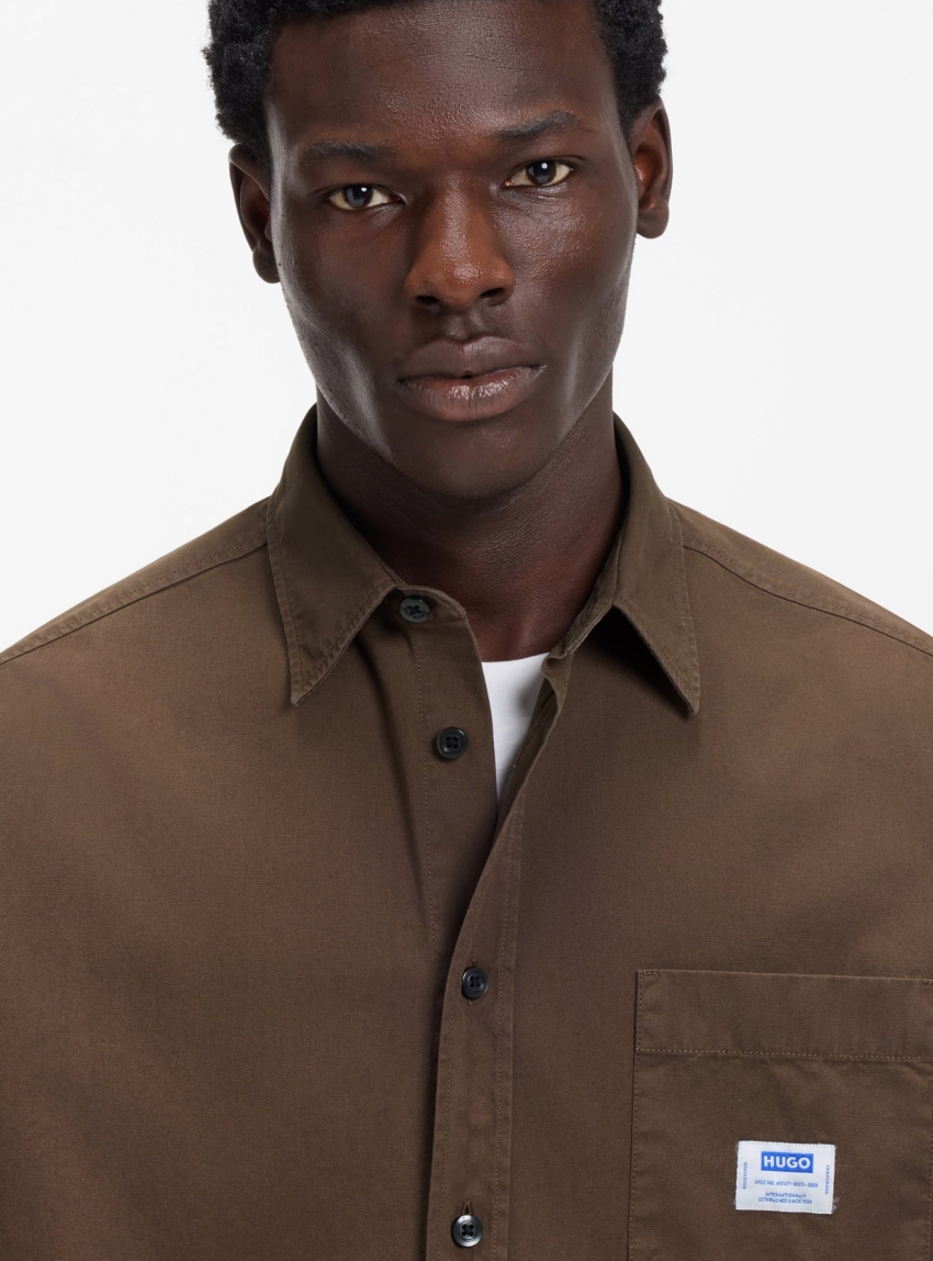 HUGO Oversized-Fit Overshirt In Cotton Canvas  Ebalto - Brown