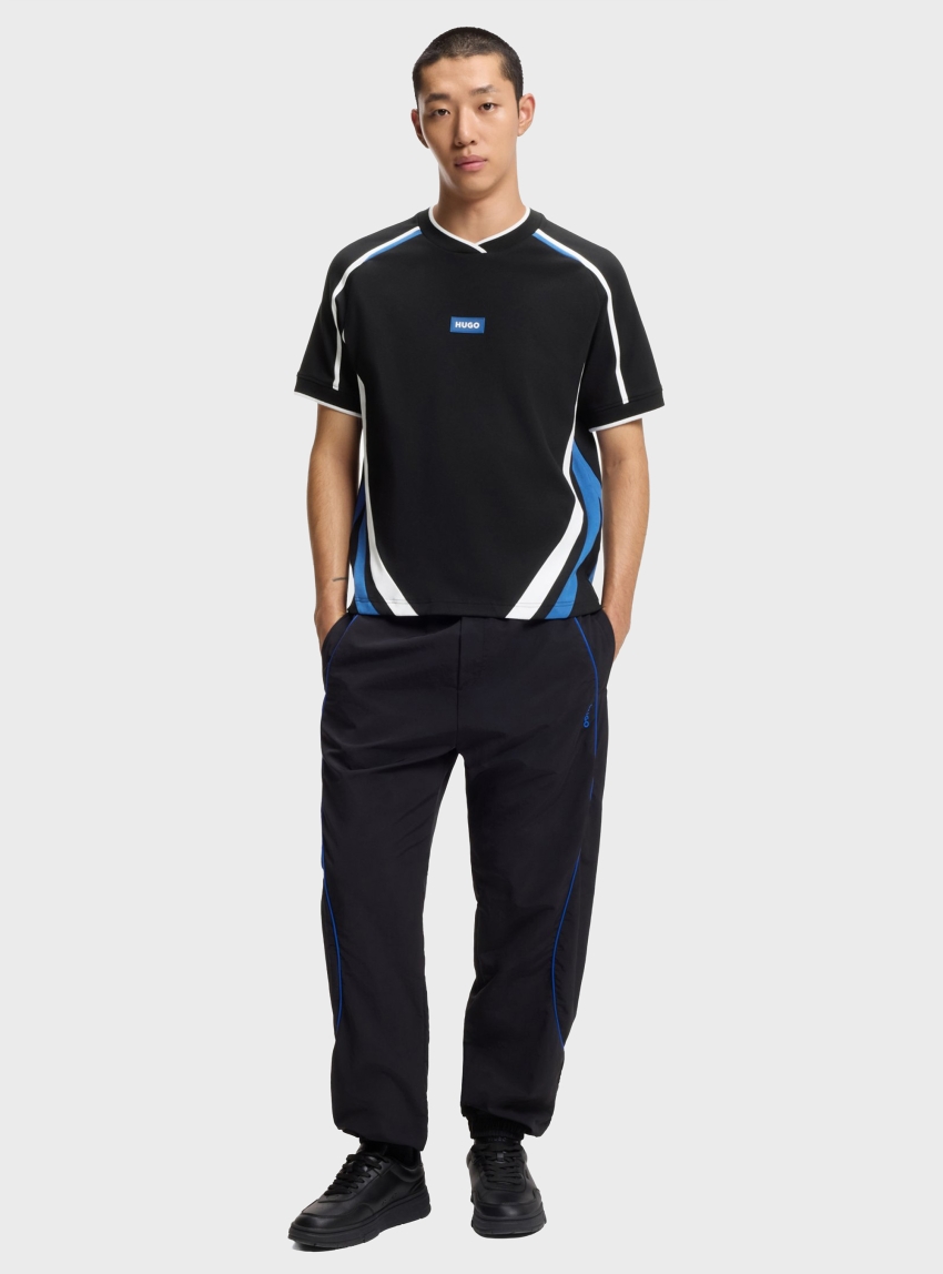 HUGO Stretch-Cotton T-Shirt With Contrast Details Nalomat - Black