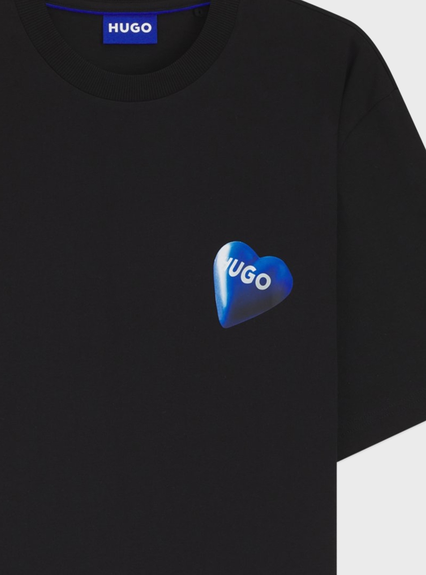 HUGO Cotton-Jersey T-Shirt With Heart Logo  Nalentinio - Black