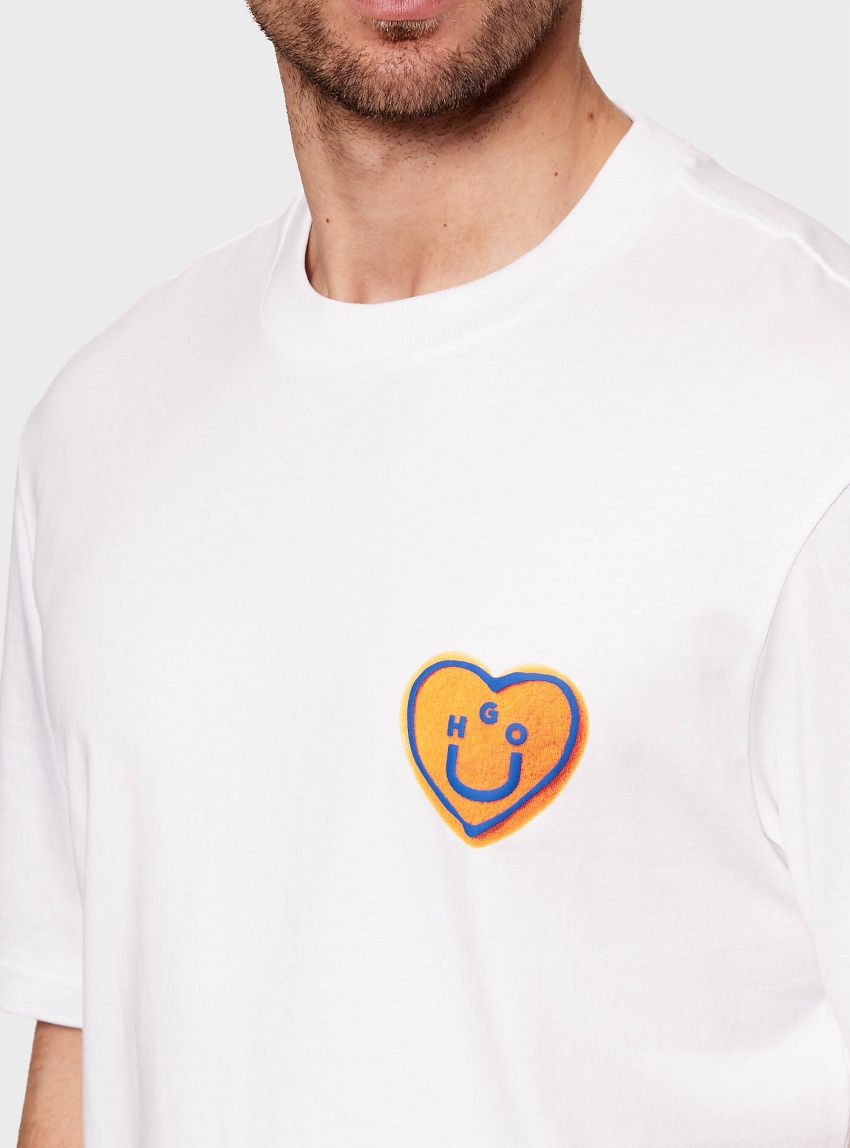 HUGO Cotton-Jersey T-Shirt With Heart Logo  Nalentinio - White