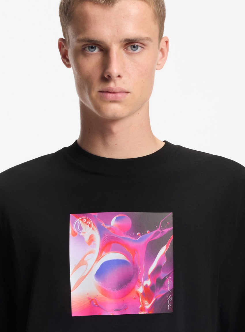 HUGO Cotton-Jersey T-Shirt With Colourful Artwork  Nimpolix - Black
