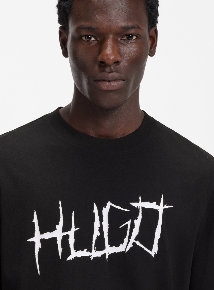 HUGO Cotton-Jersey T-Shirt With Logo Artwork  Namerix - Black