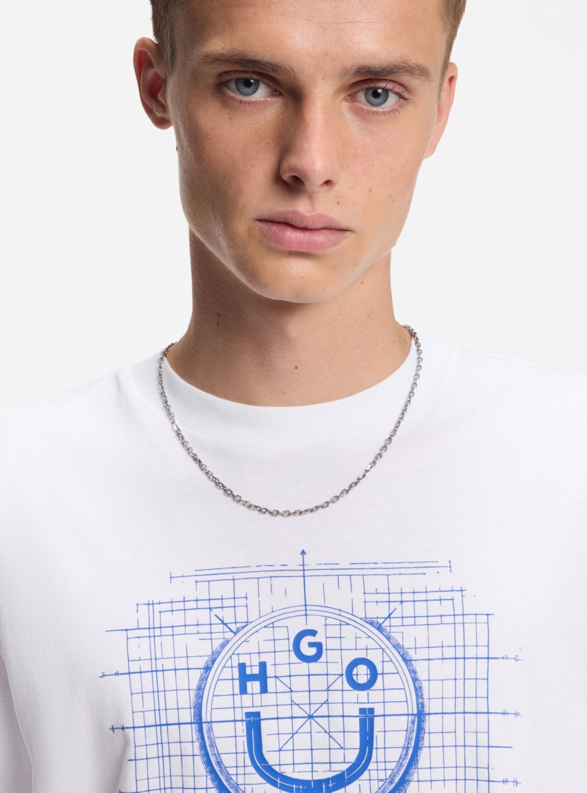 HUGO Cotton-Jersey T-Shirt With Logo Artwork  Namerix - White