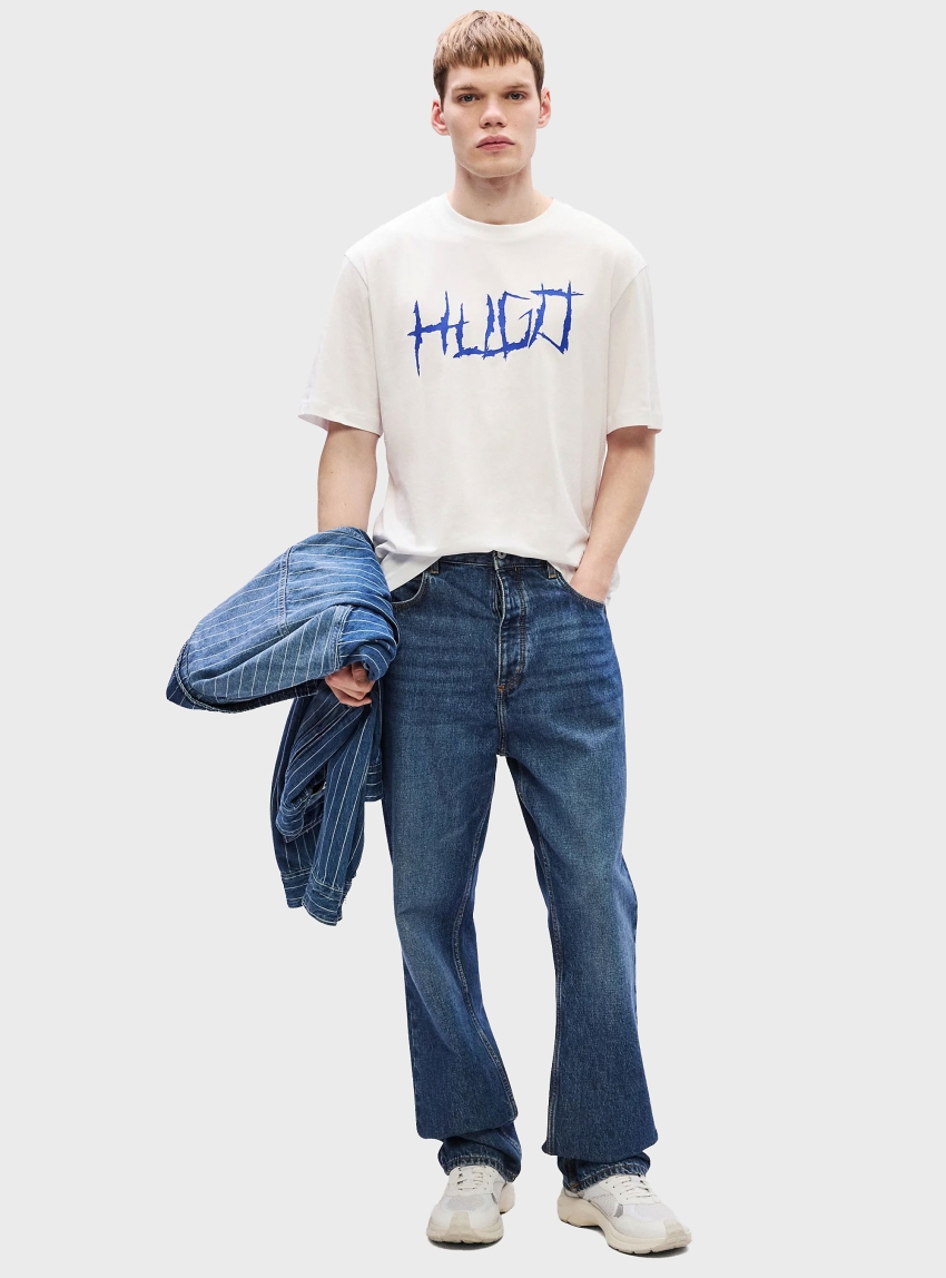 HUGO Cotton-Jersey T-Shirt With Logo Artwork  Namerix - Off White