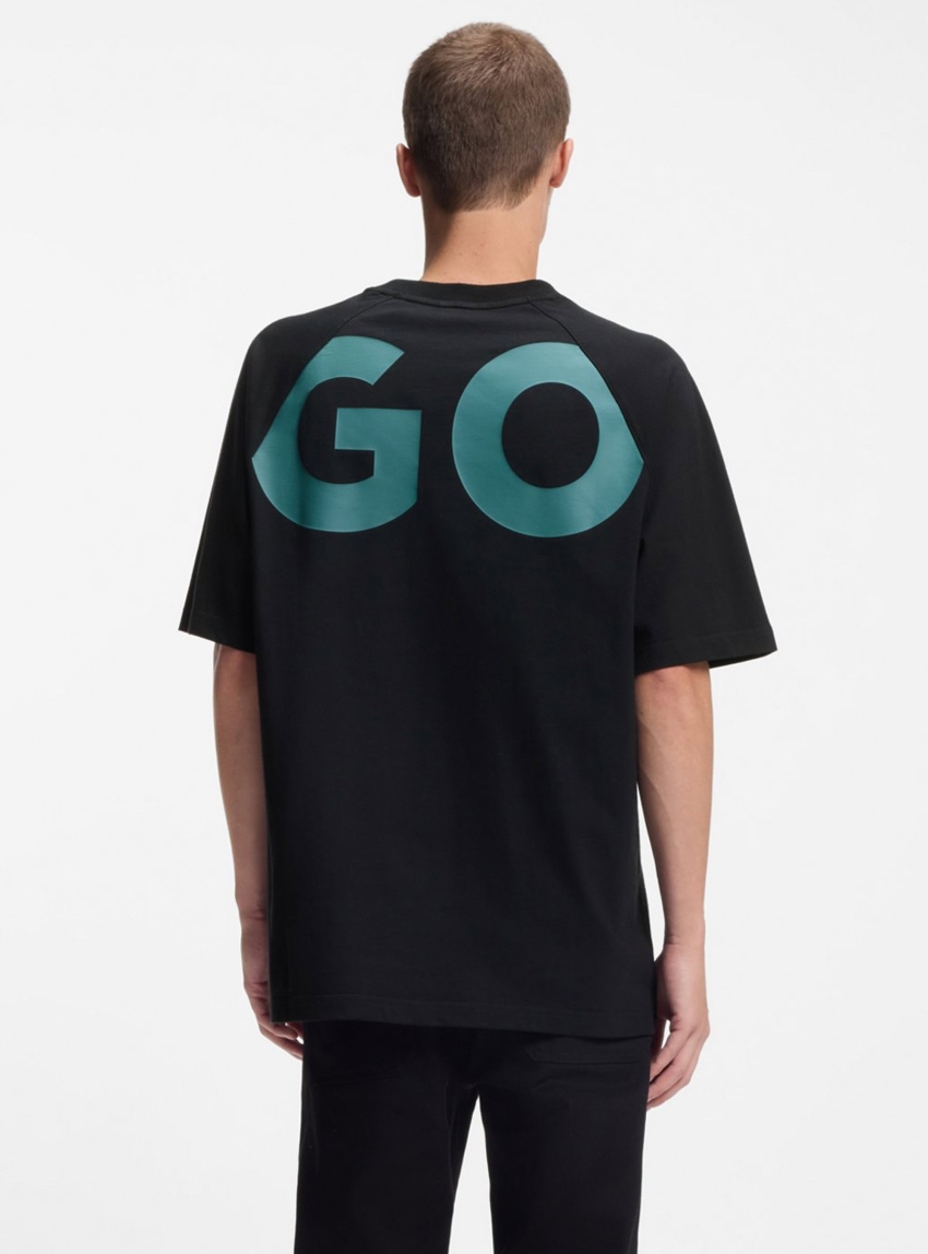 HUGO Loose-Fit T-Shirt In Cotton Jersey With Wraparound Logo  Nalftee - Black