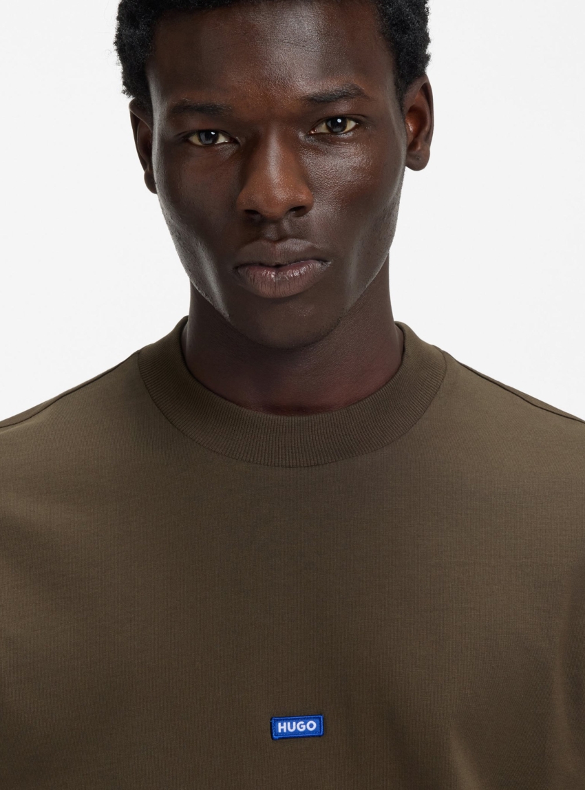 HUGO Cotton-Jersey T-Shirt With Blue Logo Patch Nieros - Brown