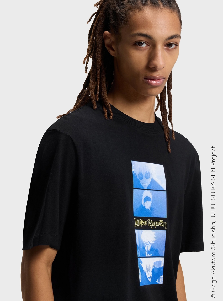 HUGO X Jujutsu Kaisen T-Shirt With Saturo Gojo Print  Nuley_JJK - Black
