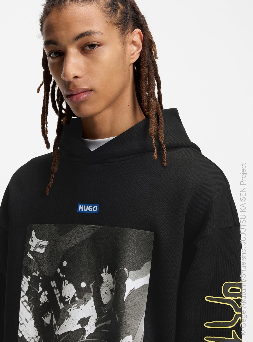 HUGO X Jujutsu Kaisen Hoodie With Yuji And Megumi Print Nimayho_JJK - Black