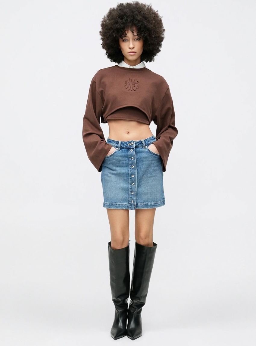 HUGO Cropped Top With Logo Artwork Daleisy_B - Brown