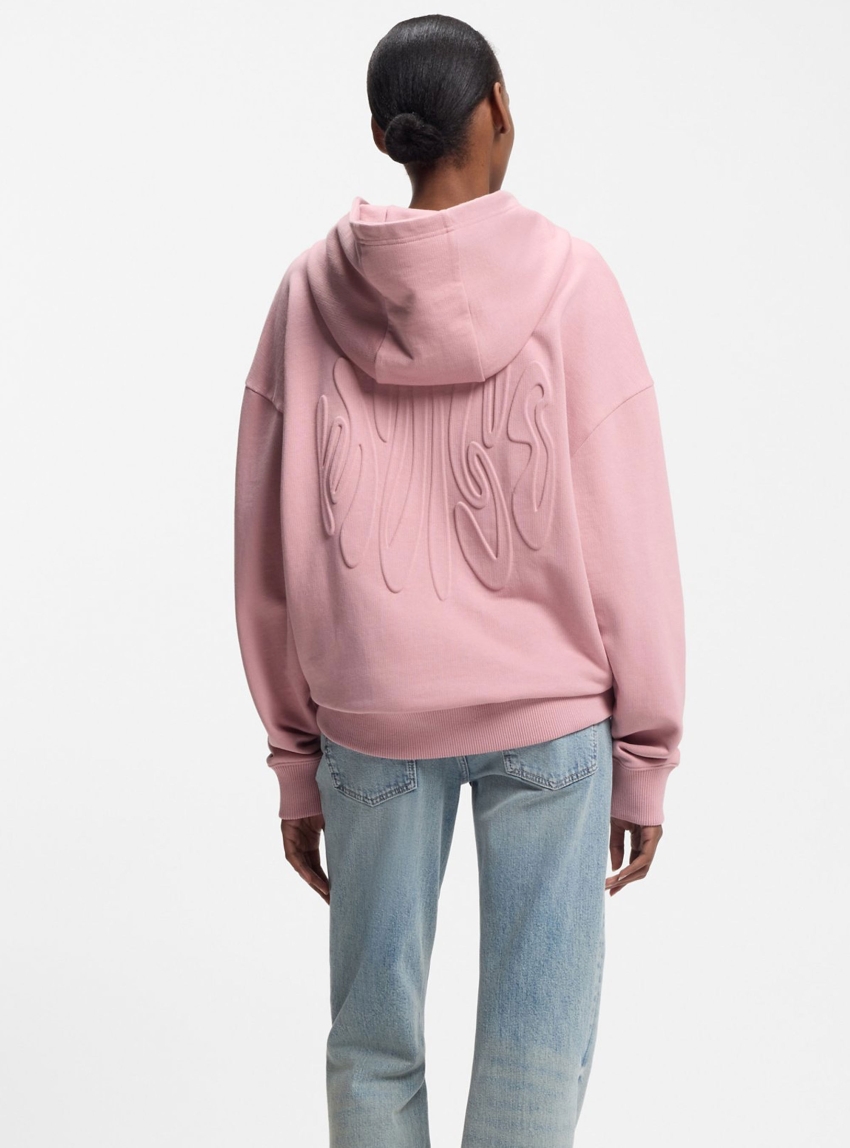 HUGO Cotton-Terry Zip-Up Hoodie With Embossed Logos  Doa_B_3 - Pink