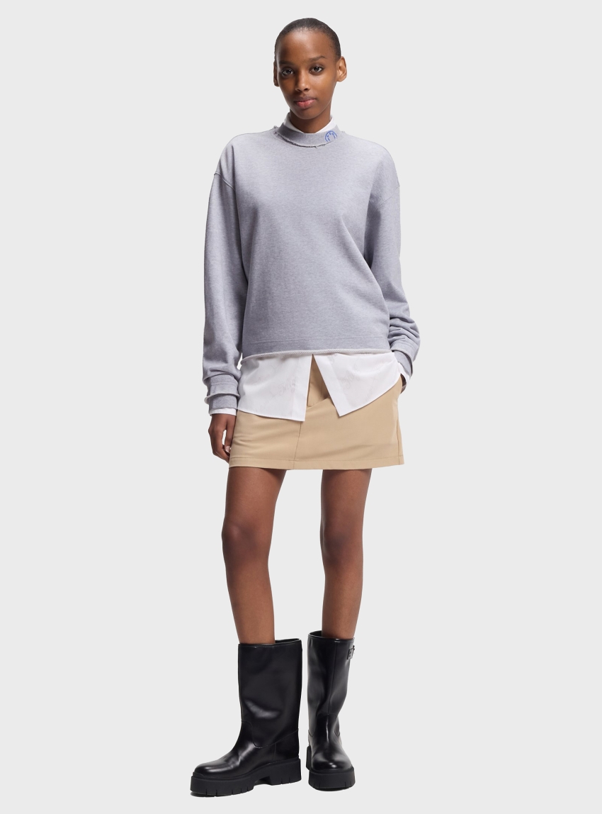 HUGO Cotton-Terry Sweatshirt With Logo Collar  Dismudge_B - Light Grey Melange