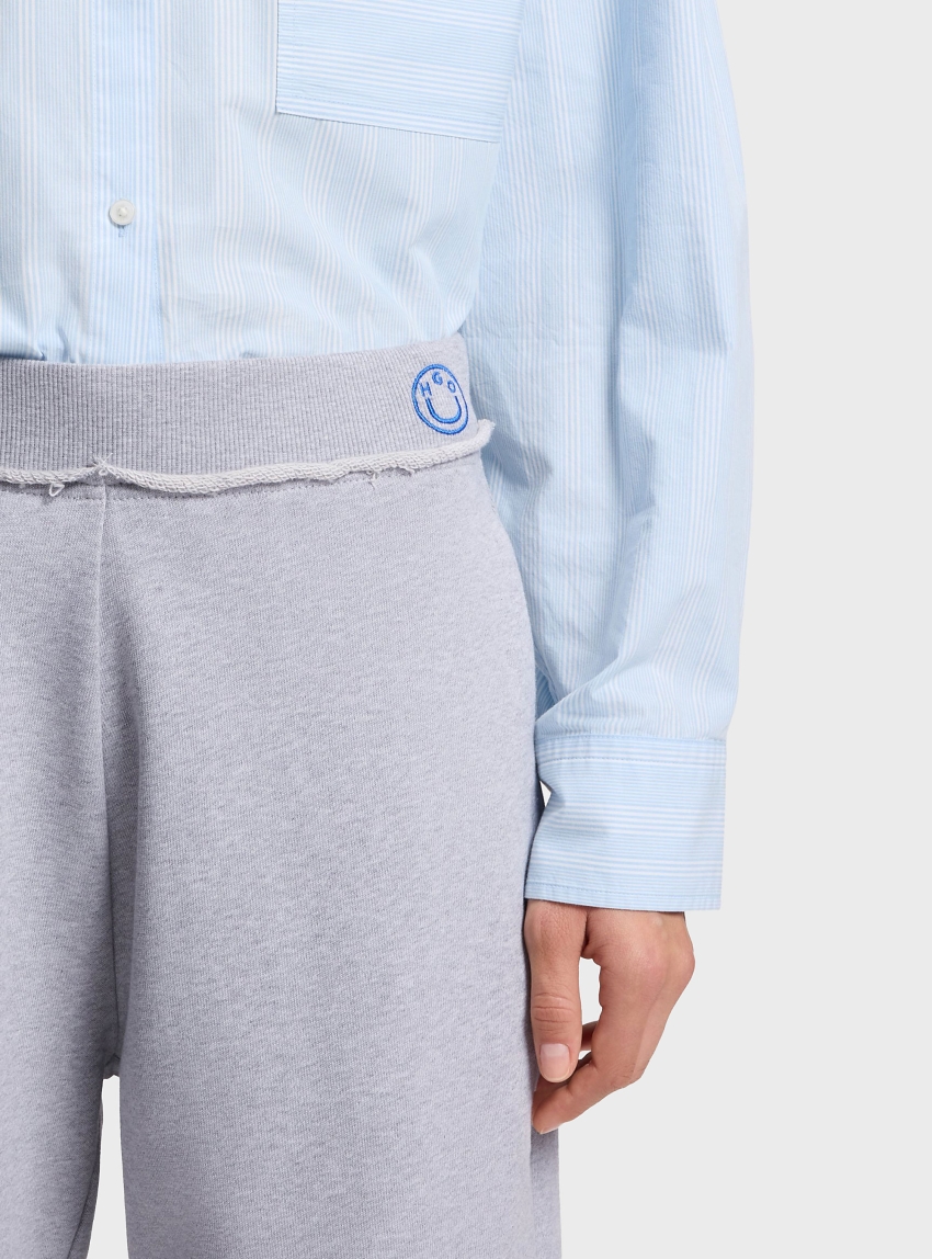 HUGO Cotton-Terry Tracksuit Bottoms With Logo Waistband  Nuwaist_B - Light Grey Melange