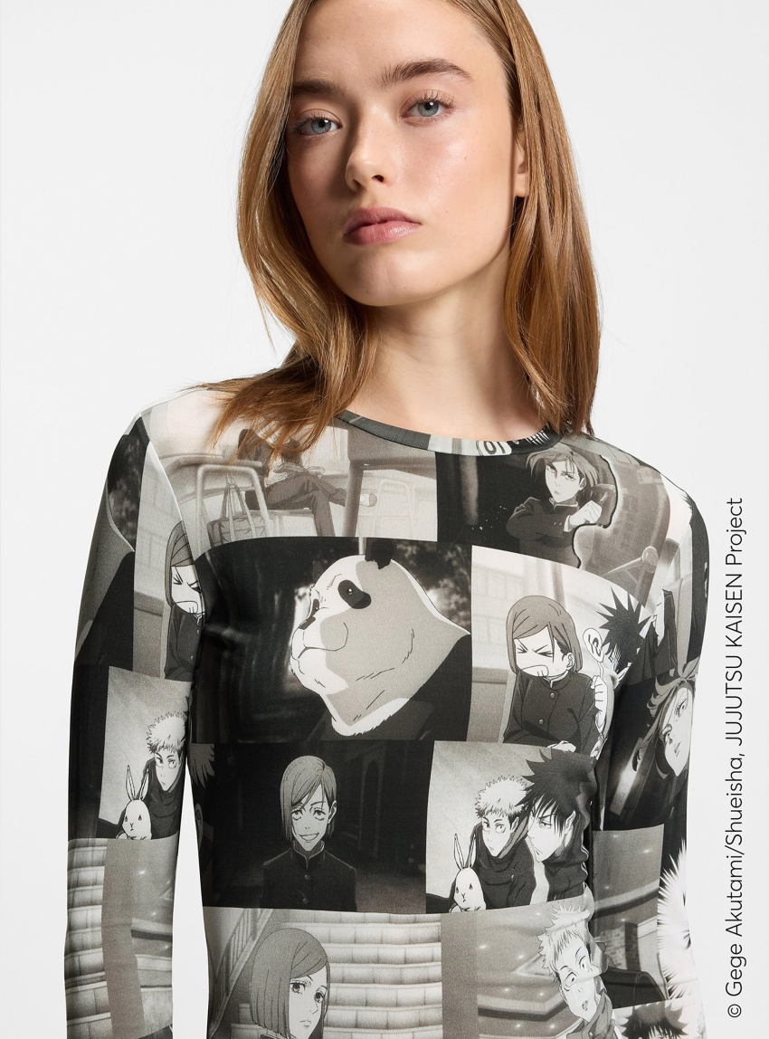HUGO X Jujutsu Kaisen Top With Character Prints  Diraluna_B_JJK - Black & White