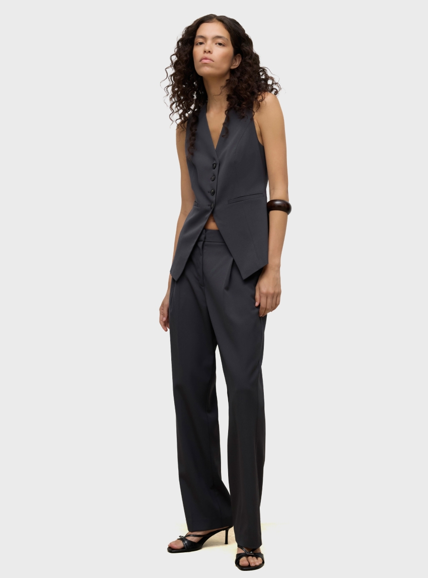 Vero Moda Aware Viga High Waist Trousers - Dark Grey Melange