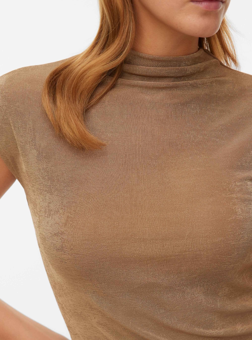 Vero Moda Aware Vooma Cap Sleeve High Neck Top - Beige