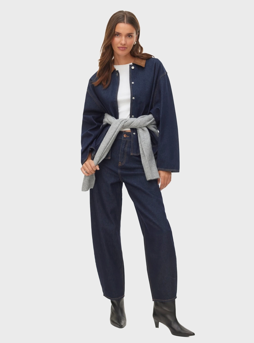 Vero Moda Aware Eveline High Rise Barrel Jeans - Dark Aged Denim