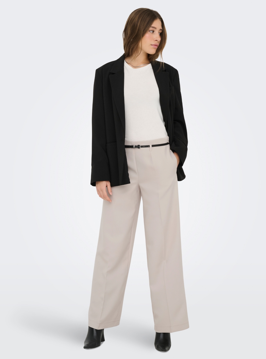 Only Malika Mid Waist Belt Pants - Pumice Stone