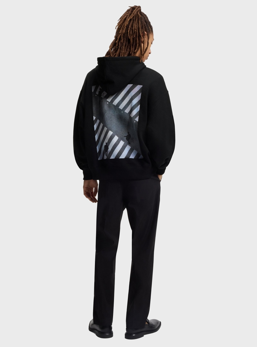 HUGO Oversized-Fit Hoodie With Graphic Print  Doland - Black