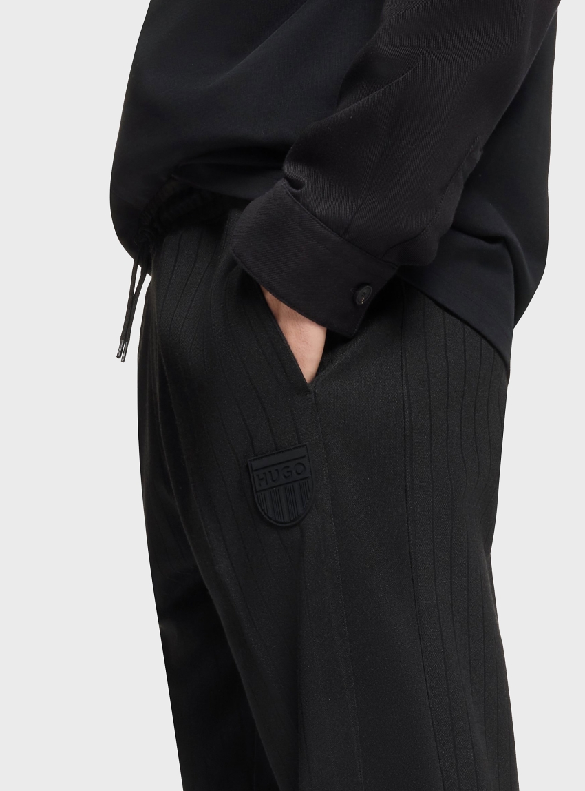 HUGO Cotton-Blend Tracksuit Bottoms With Drop-Needle Stripe  Davropant - Black