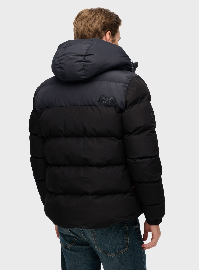 Superdry Colourblock Hooded Puffer Jacket - Black