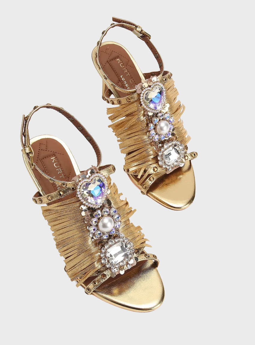 Kurt Geiger Jewel Fringe Sandals - Gold