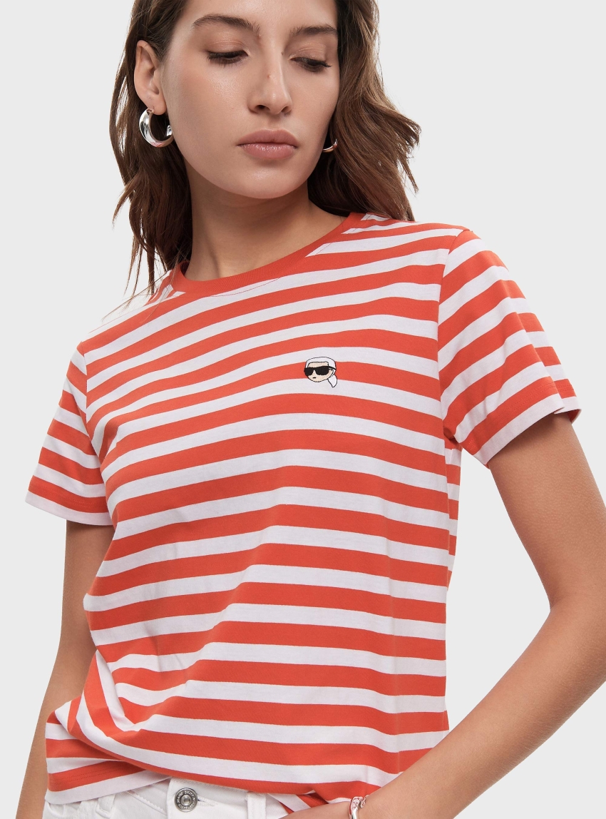 Karl Lagerfeld Ikon Striped T-Shirt - Orange Red