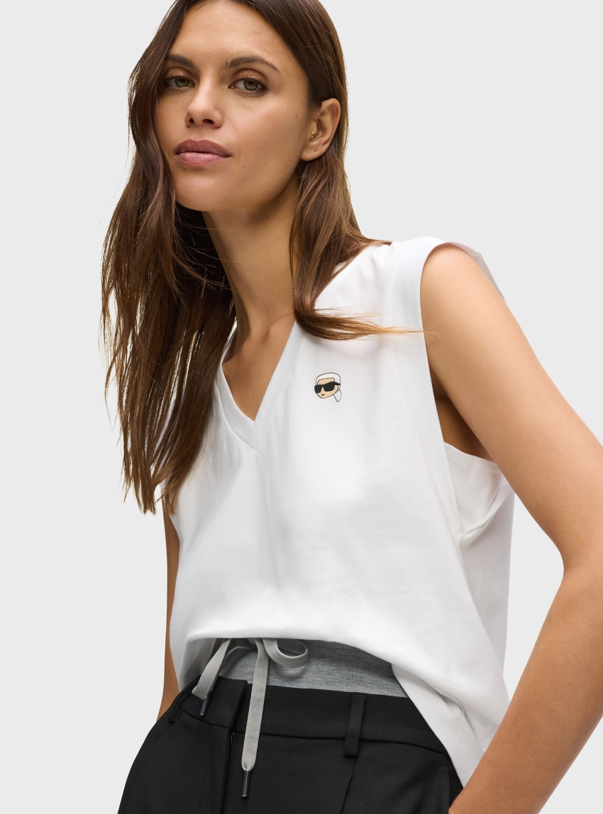 Karl Lagerfeld Ikon V-Neck Tank Top - White