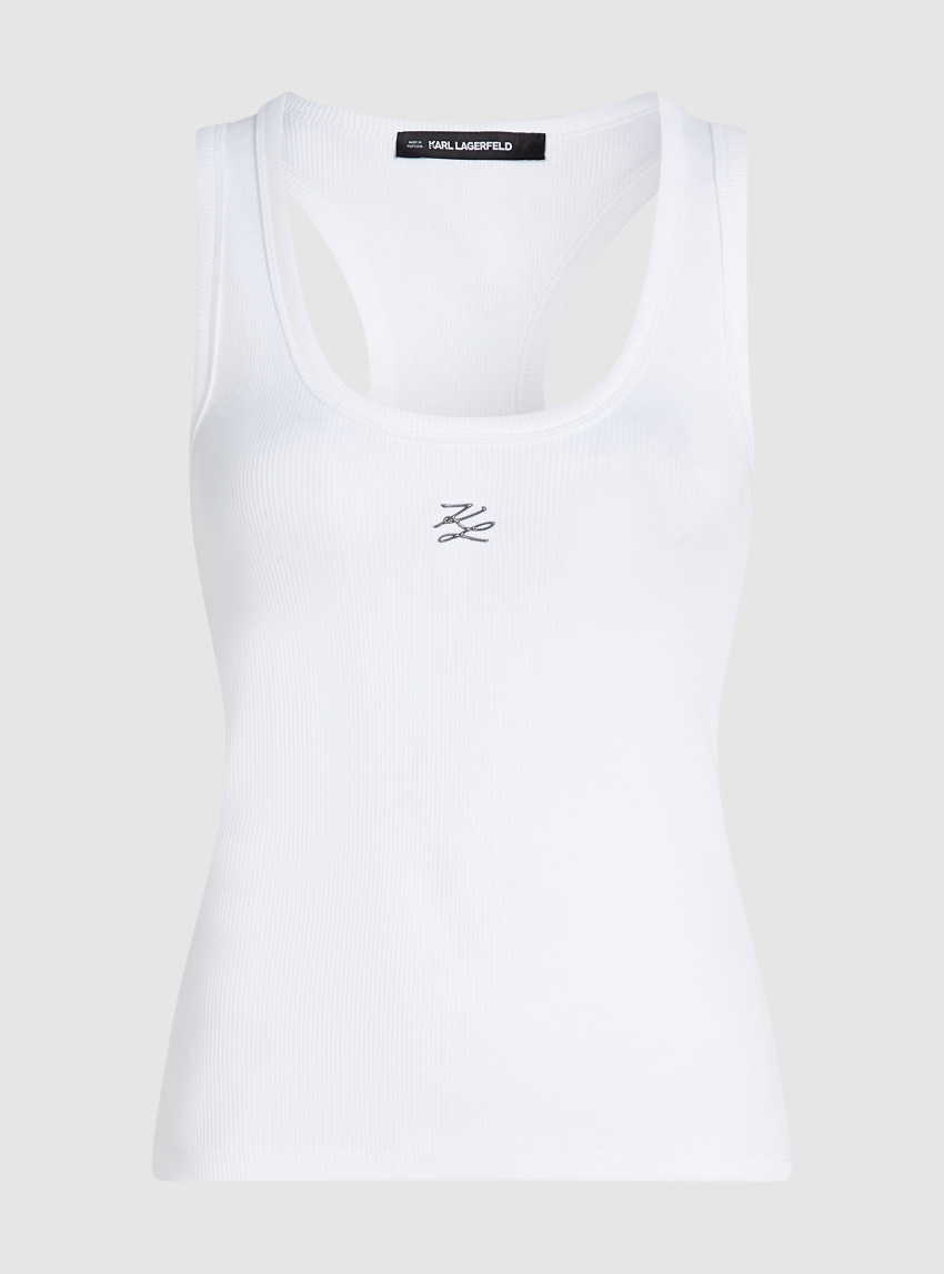 Karl Lagerfeld Autograph Ribbed Tank Top - White