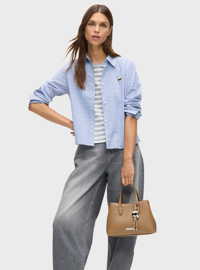 Karl Lagerfeld Ikon Smooth Small Tote Bag - Dark Beige