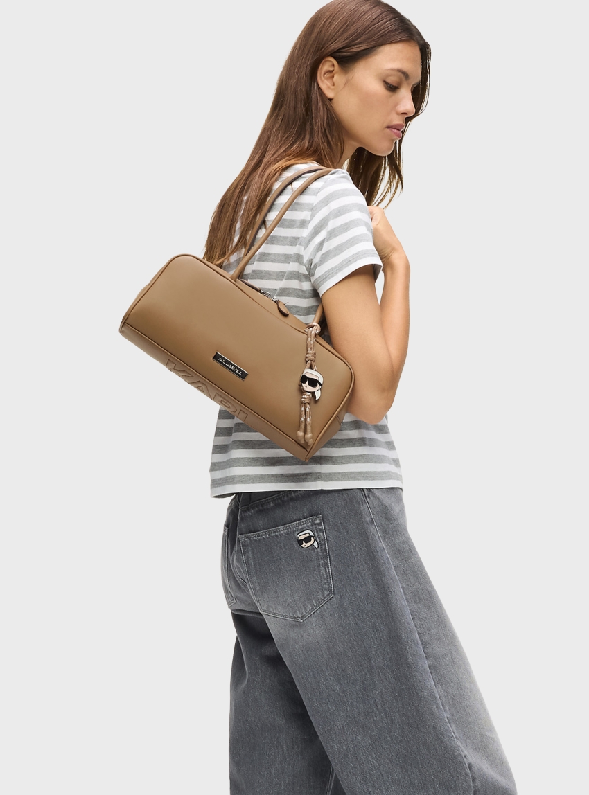 Karl Lagerfeld Ikon Smooth Rectangular Bag - Dark Beige