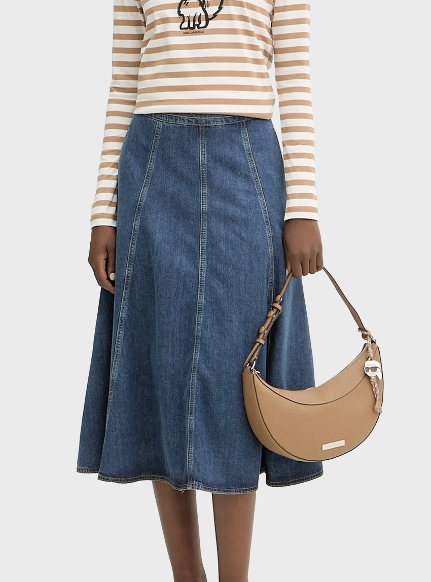 Karl Lagerfeld Ikon Smooth Halfmoon Shoulder Bag - Dark Beige