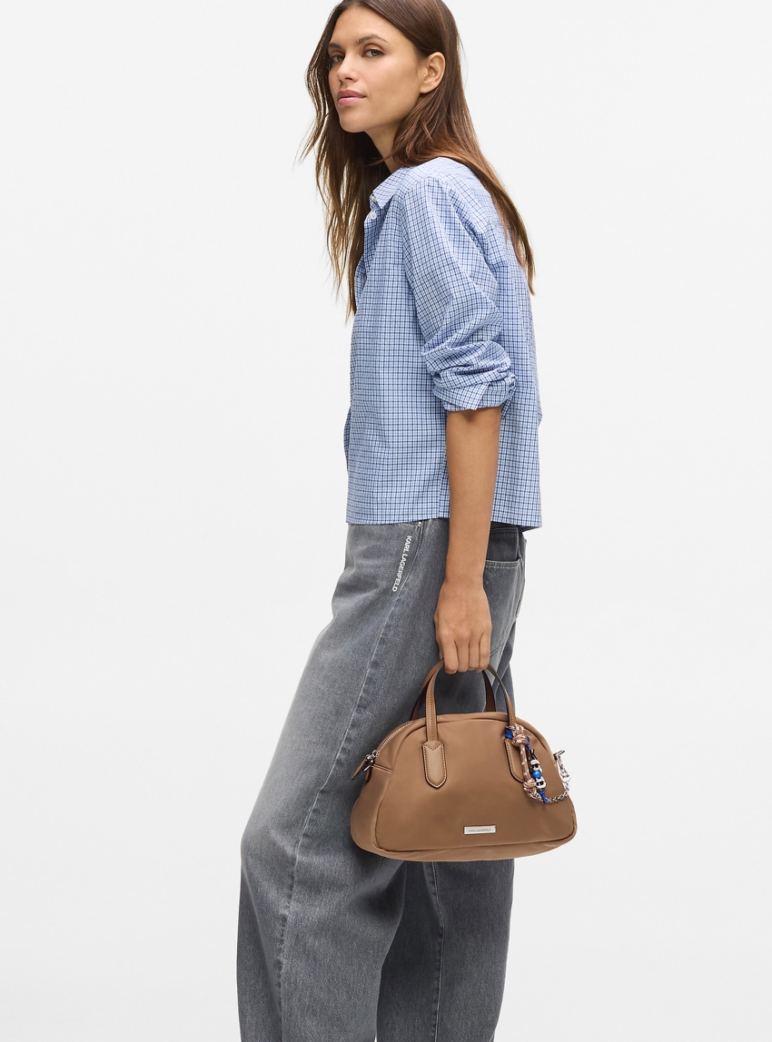 Karl Lagerfeld Ikon Nylon Bowling Bag - Dark Beige