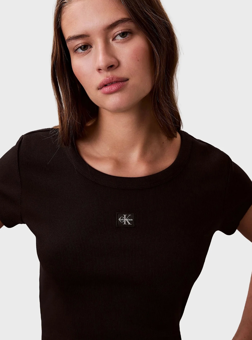 Calvin Klein Slim Ribbed Cotton Badge T-shirt - Black