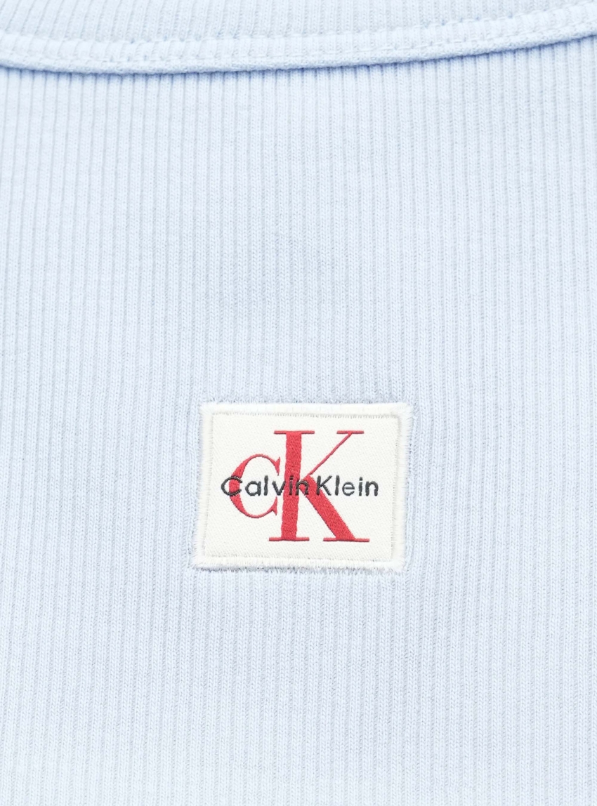 Calvin Klein Slim Ribbed Cotton Badge T-shirt - Blue
