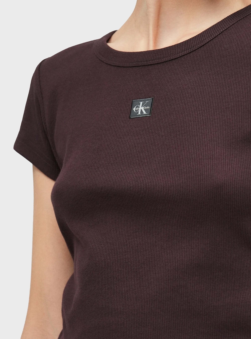 Calvin Klein Slim Ribbed Cotton Badge T-shirt - Dark Brown