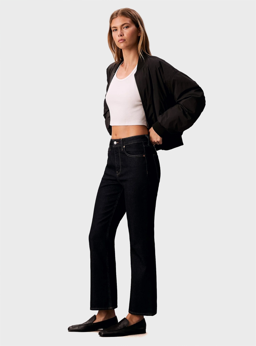 Calvin Klein Cropped High Rise Flared Jeans - Black Denim