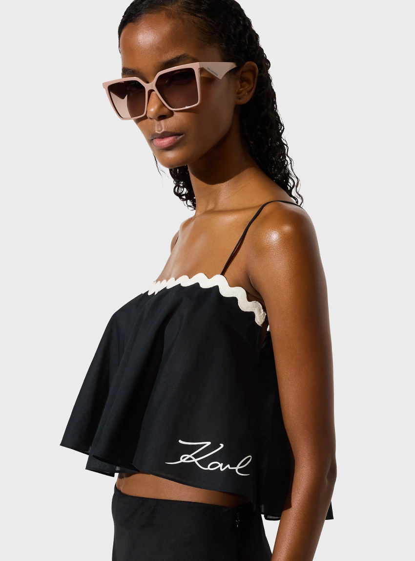 Karl Lagerfeld Scallop Beach Cropped Top - Black
