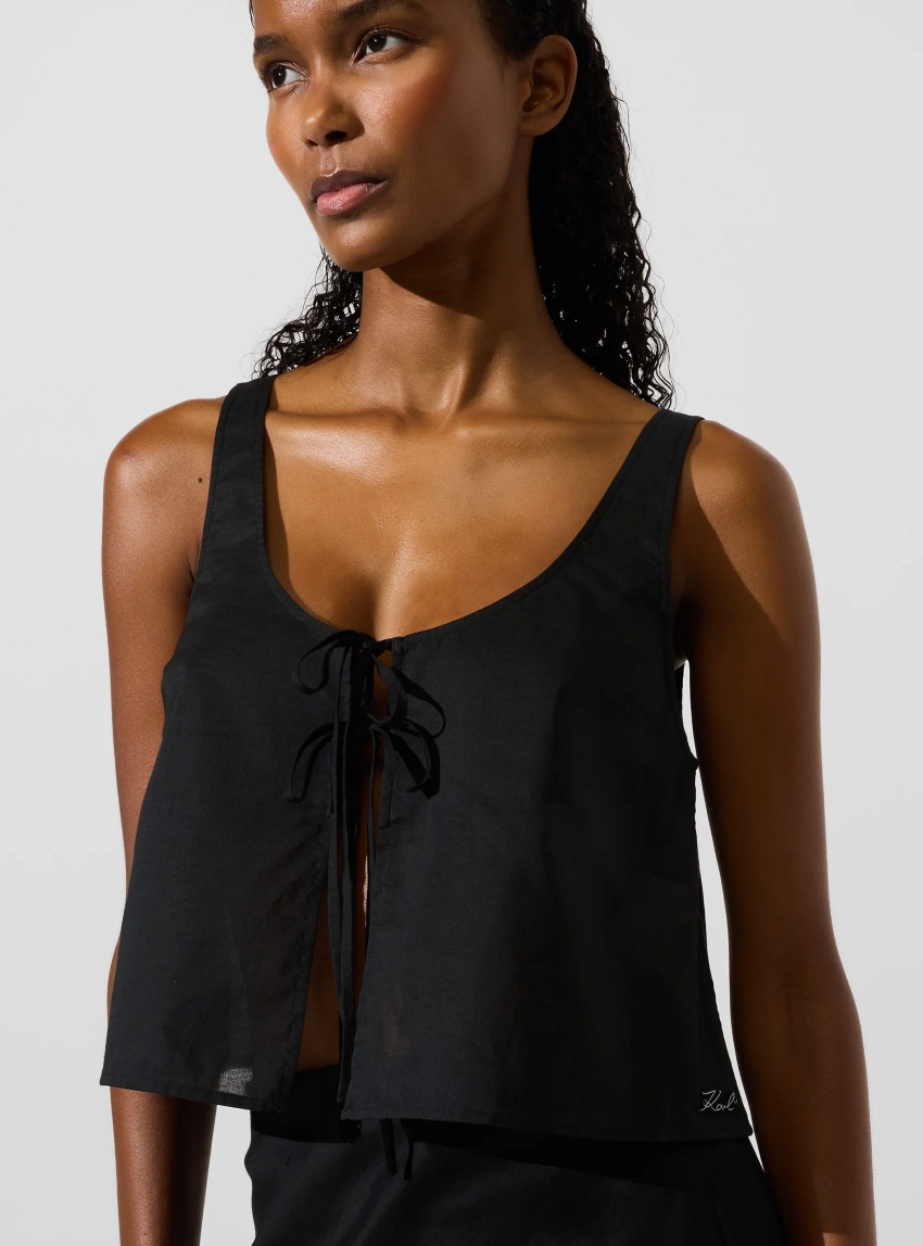 Karl Lagerfeld Tie-Front Beach Top - Black