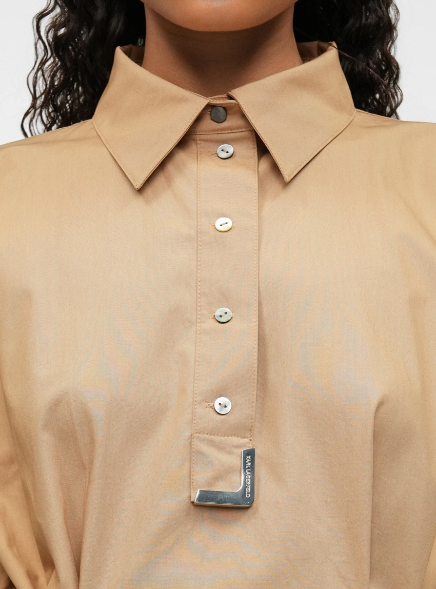 Karl Lagerfeld Metal Detail Poplin Shirt - Beige