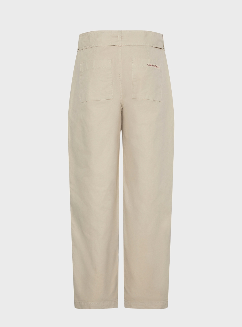 Calvin Klein Cotton Relaxed Belted Pants - Beige