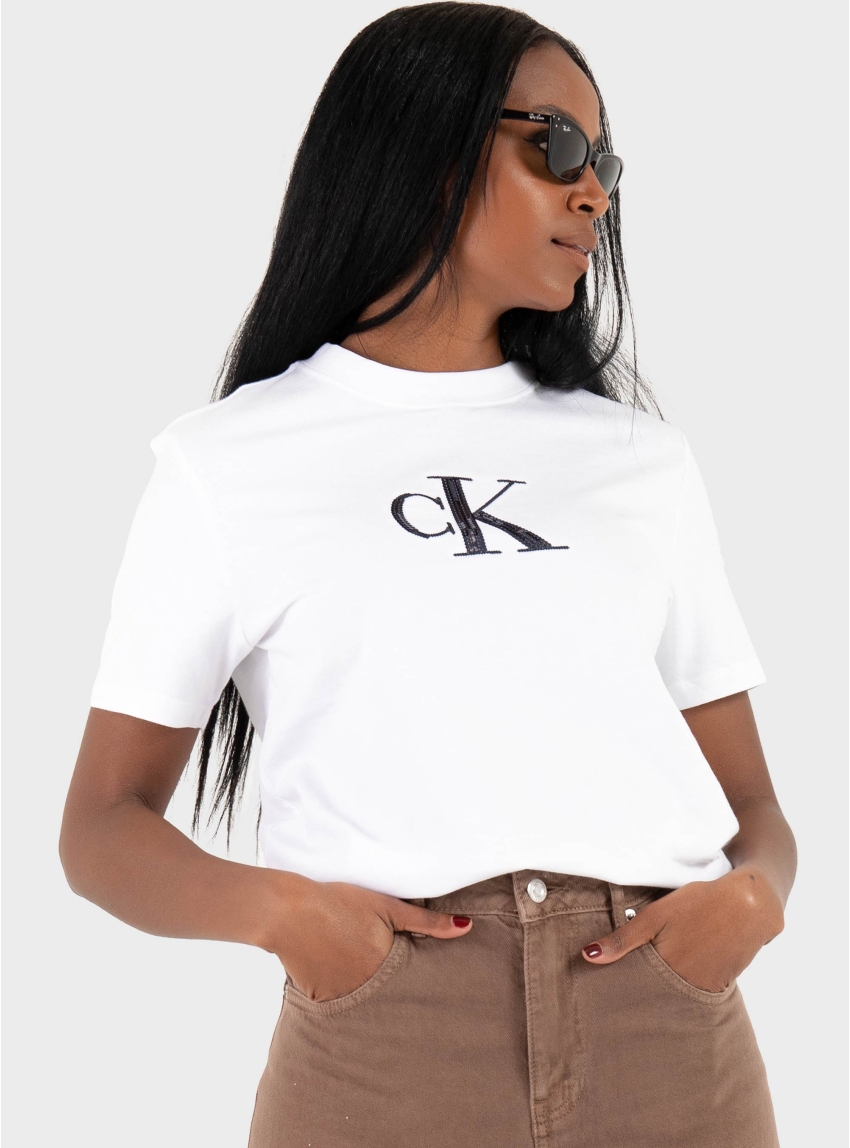 Calvin Klein Sequin Monogram Classic T-Shirt - White