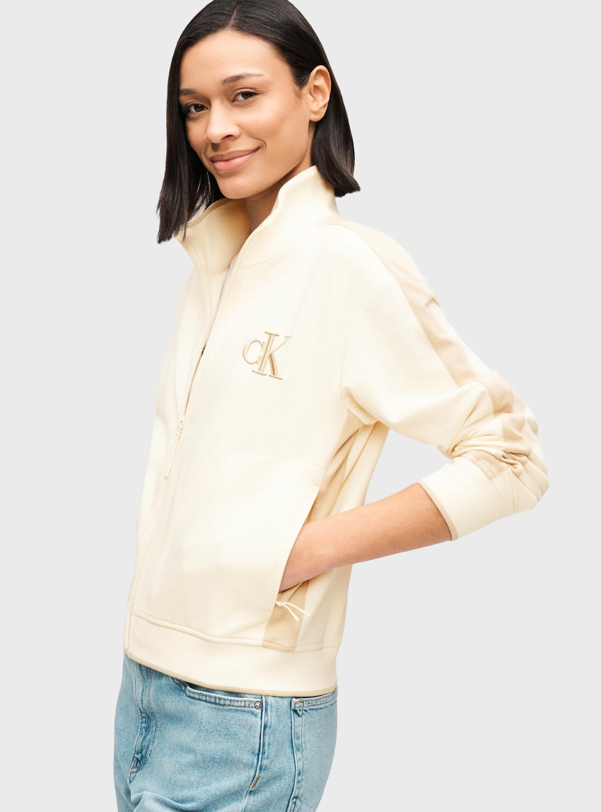 Calvin Klein STRETCH TERRY TRACK JACKET - Off White