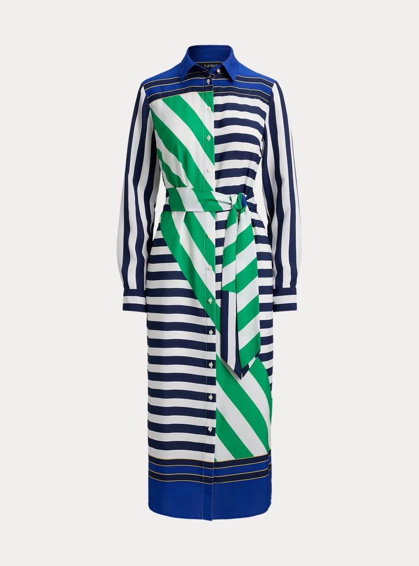 LAUREN Ralph Lauren Striped Crepe Shirtdress - Multi Colors